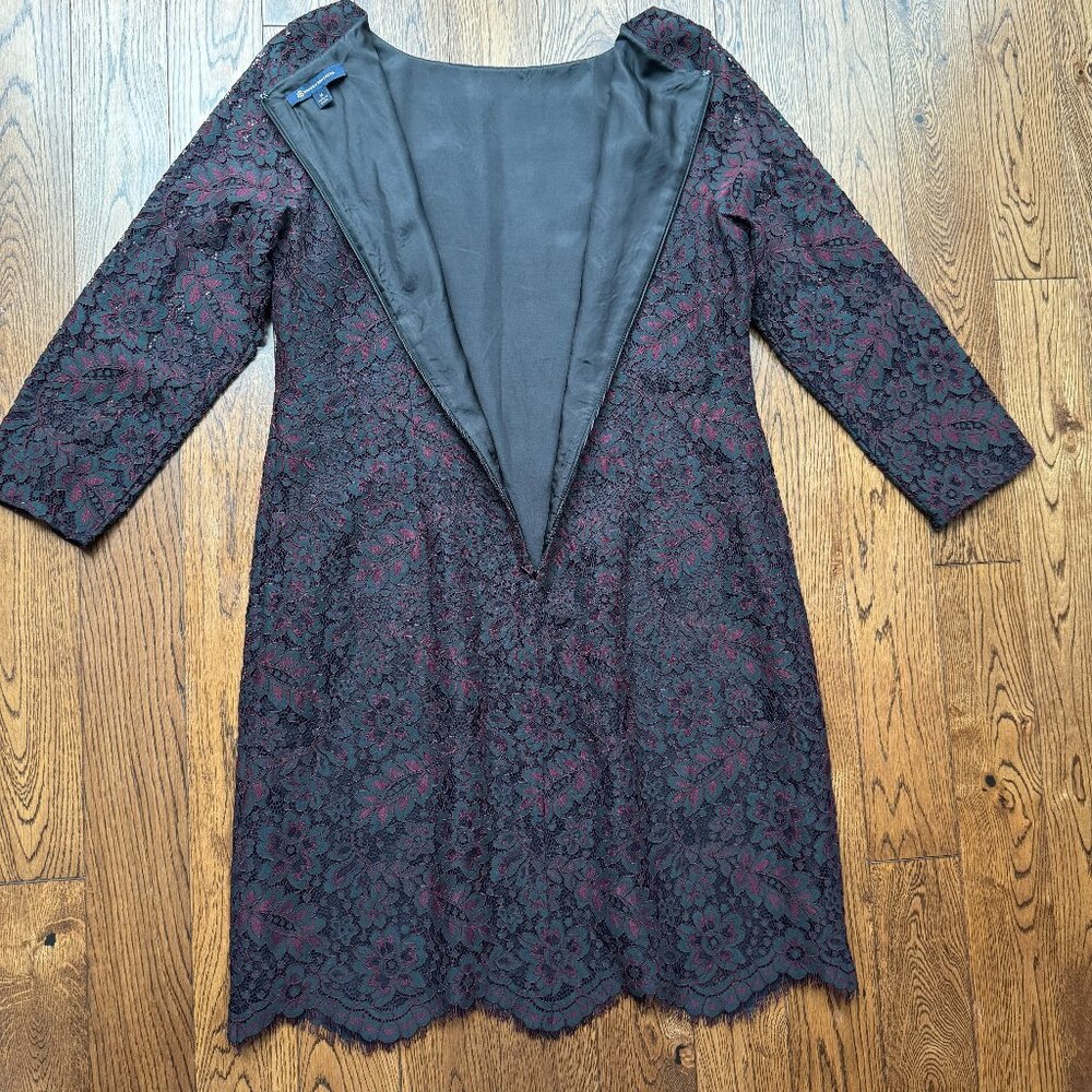Brooks Brothers Women's Lace Overlay Dress Black and Burgundy Size 14 - Picture 2 of 11